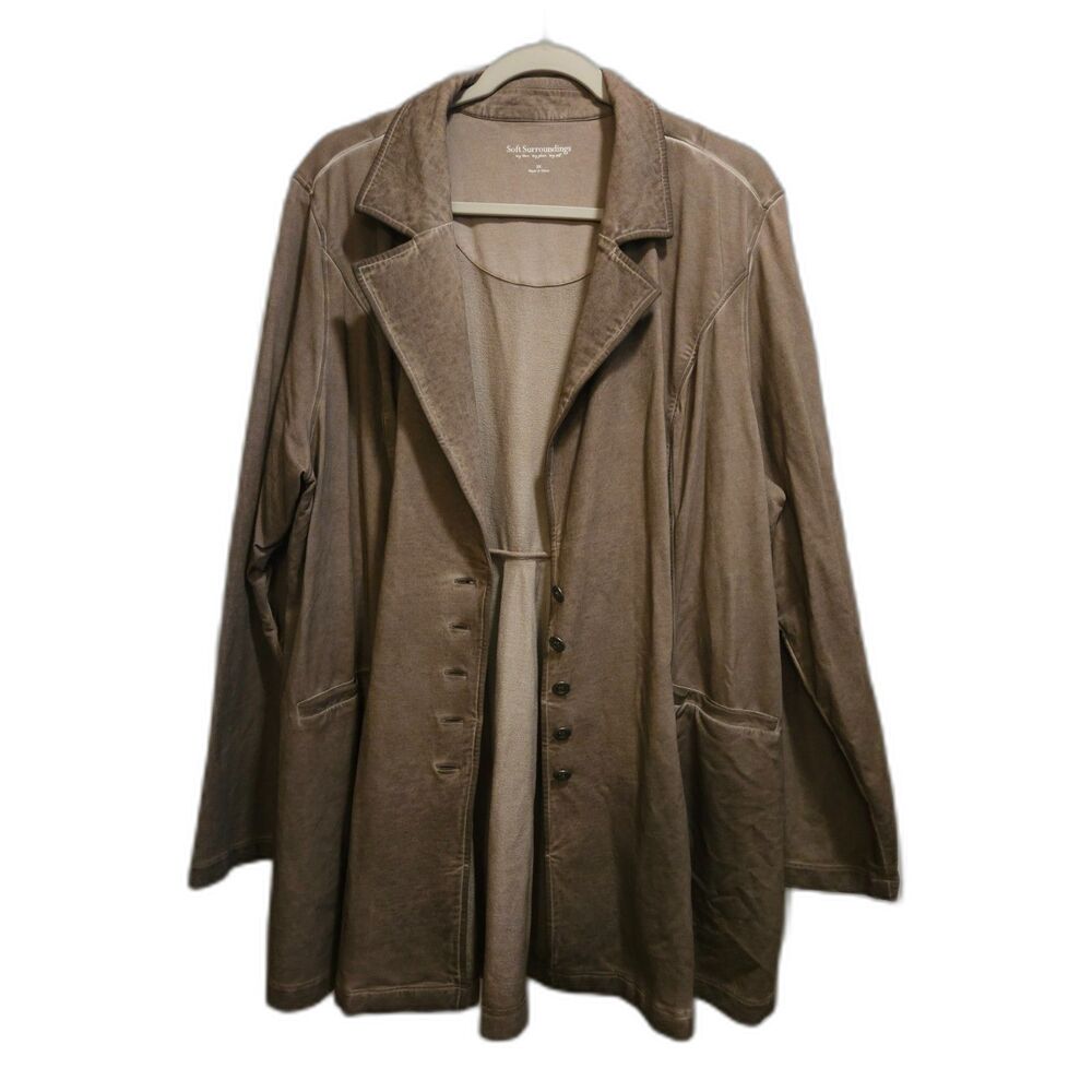 Soft Surroundings Pressley Burnished Topper Jacket 2XL Taupe Distressed Boho